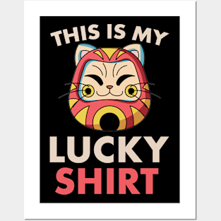 Maneki Neko Cat Lucky Shirt Japanese Daruma Doll Posters and Art